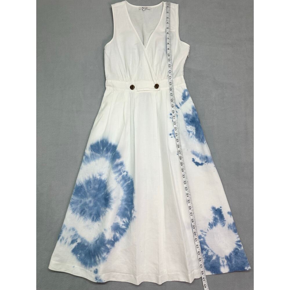 Madewell White Blue Tie Dye Cotton Linen Blend Wrap Maxi Dress Size 2 (Small) - Picture 11 of 13